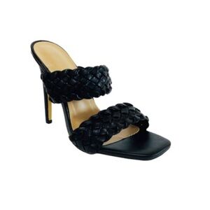 Marcella Black Woven Stiletto Mule Sandal